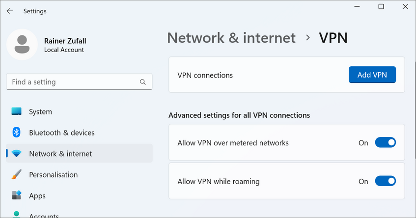 Screenshot Windows VPN options
