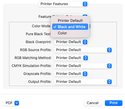 Screenshot macOS colour mode