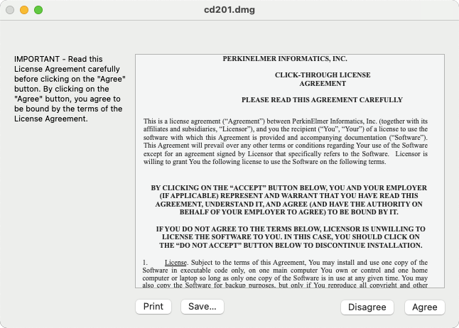 Screenshot ChemOffice licence agreements