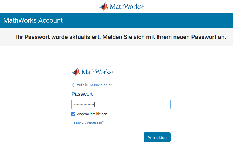 Screenshot MathWorks-Passwort eingeben