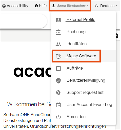 Screenshot – AcadCloud Meine Software