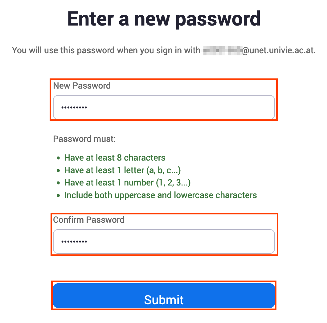 Screenshot new password