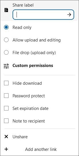 Screenshot options for sharing with external persons