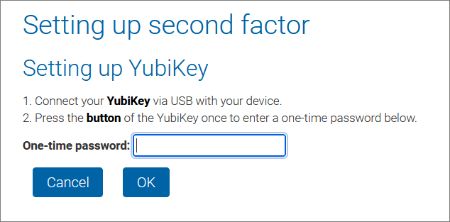 Screenshot setting up YubiKey