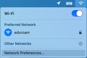 Screenshot eduroam macOS WiFi menu