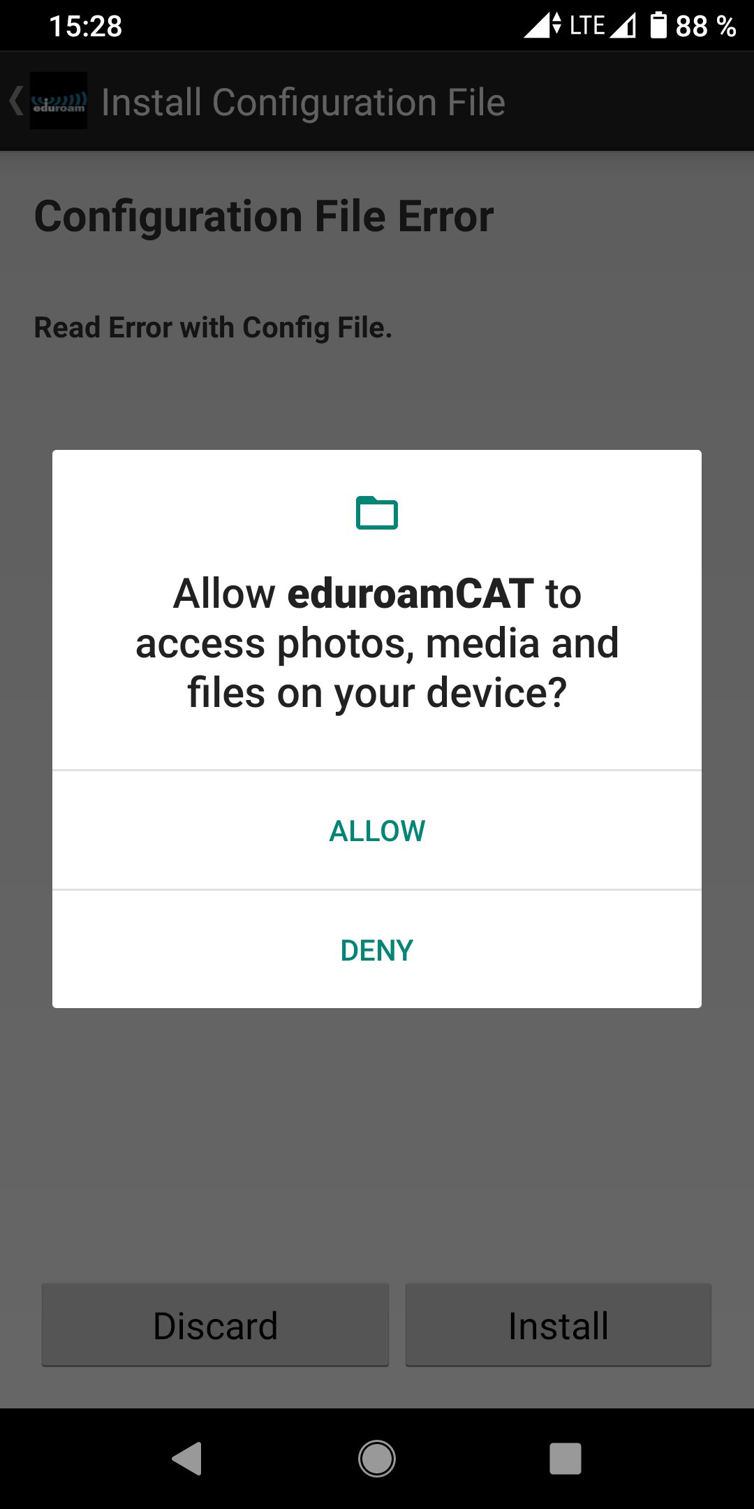 Screenshot Android eduroam CAT App - allow access to files