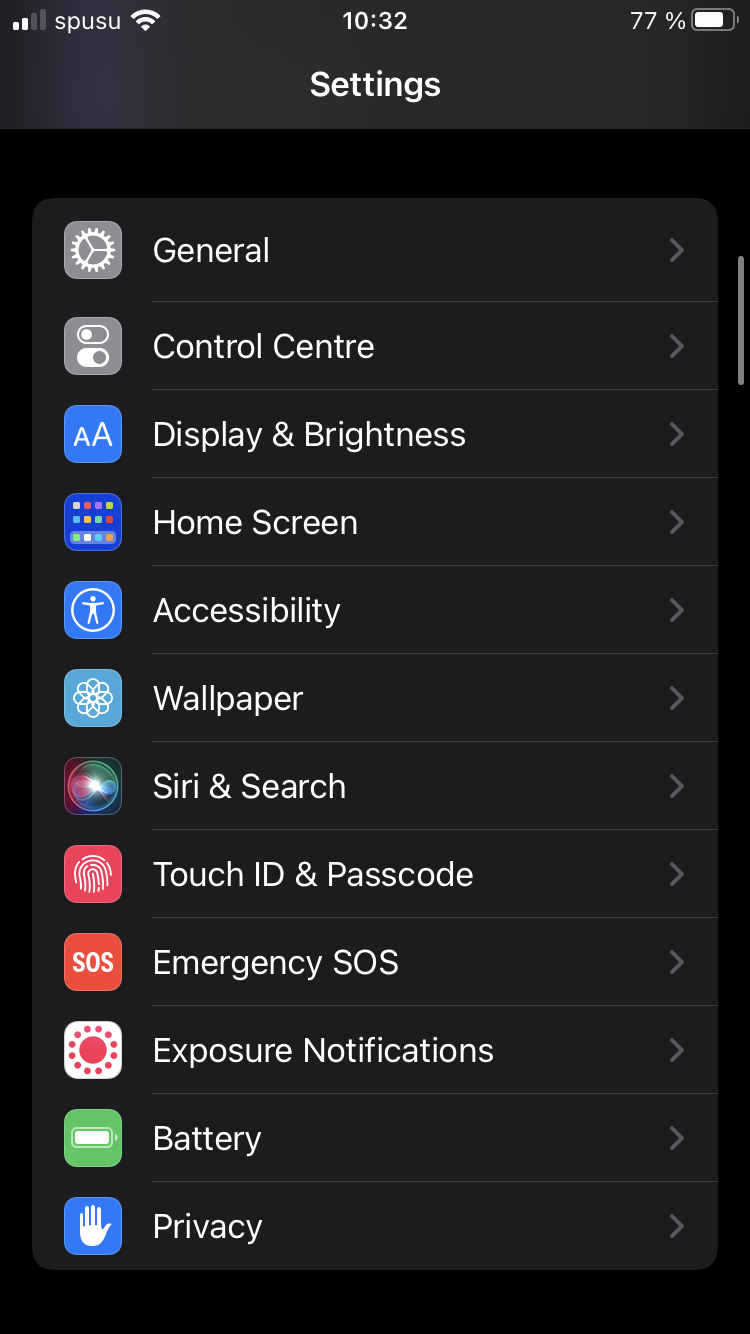 Screenshot iOS - Settings