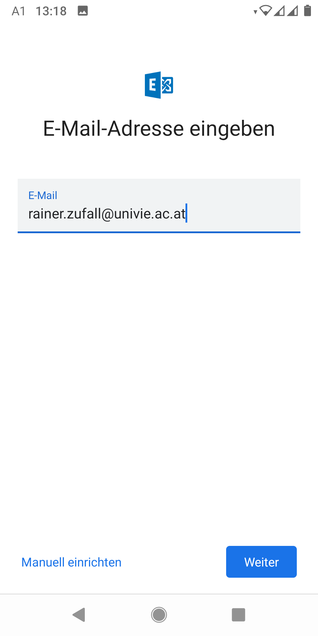 Screenshot Android Einstellungen Exchange-Konto - E-Mail-Adresse