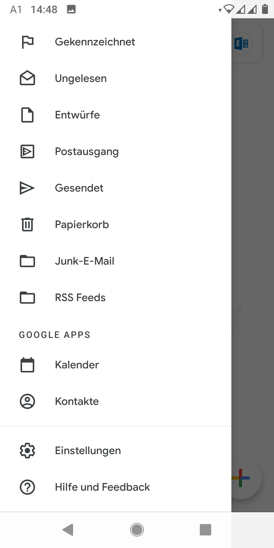 Screenshot Android Gmail Menü