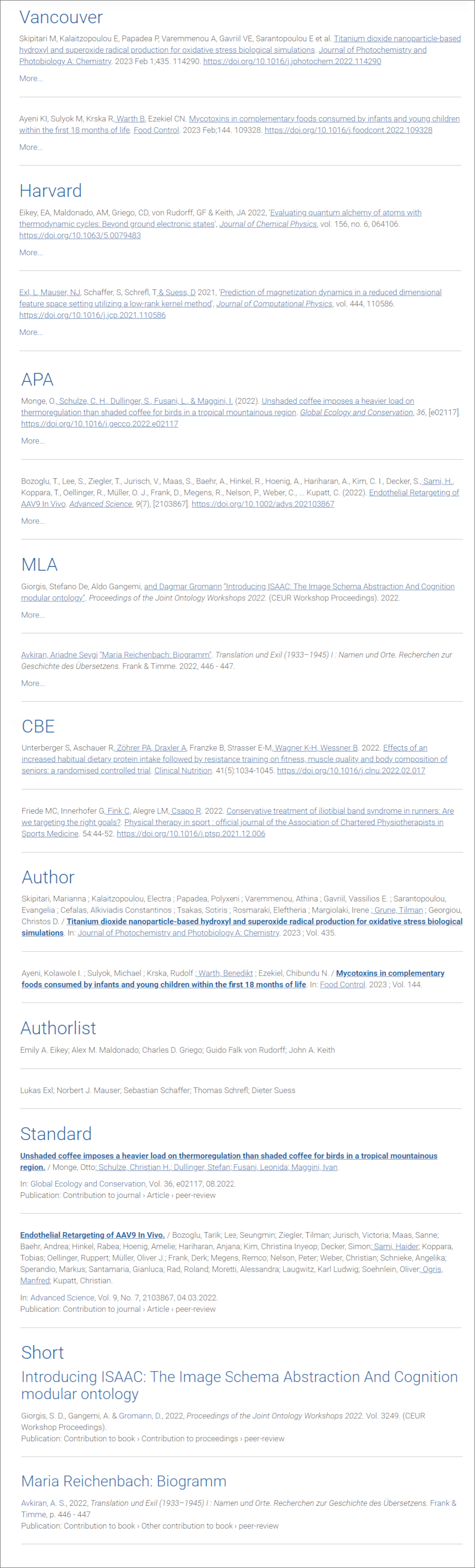 Screenshot available citation styles