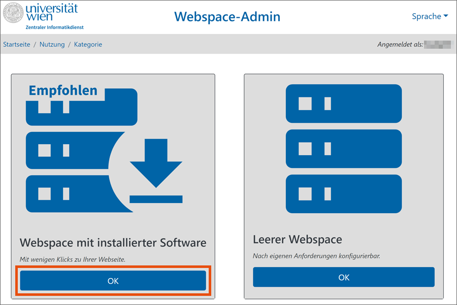Webspace mit installierter Software