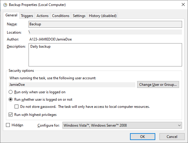 Screenshot Windows selecting properties