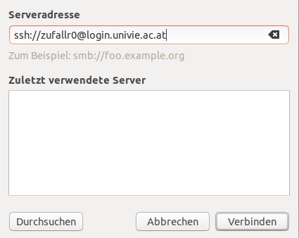 Screenshot Linux Serveradresse eingeben 