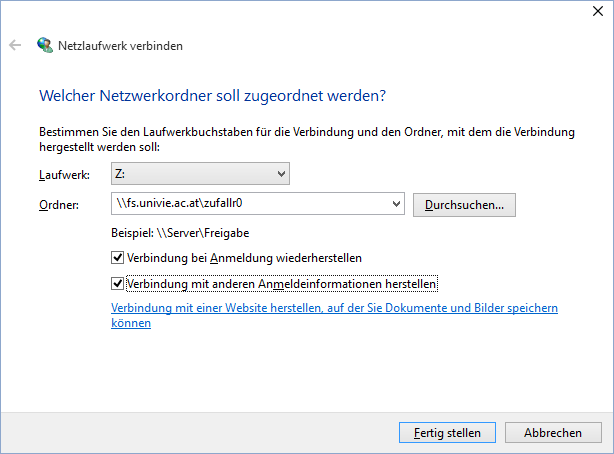 Screenshot Win10 Netzlaufwerk verbinden - Laufwerk und Ordner wählen 