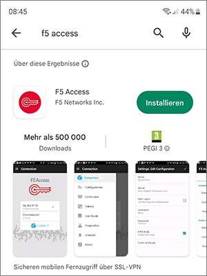 Screenshot Android F5 Acess App installieren