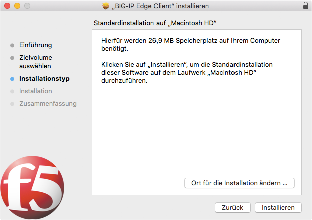 Screenshot VPN mac Installationstyp Installieren 