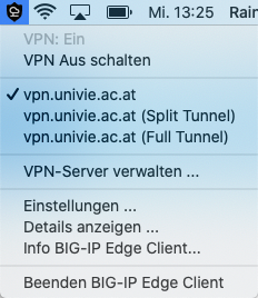 Screenshot VPN mac F5Access Statusleiste 