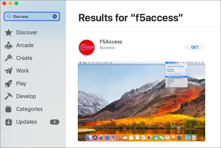 Screenshot VPN Apple Store F5Access suchen
