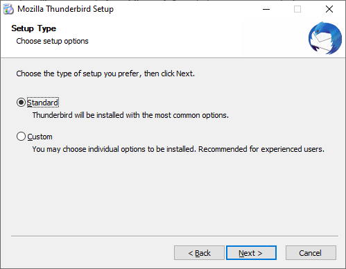 Screen shot Thunderbird installation standard