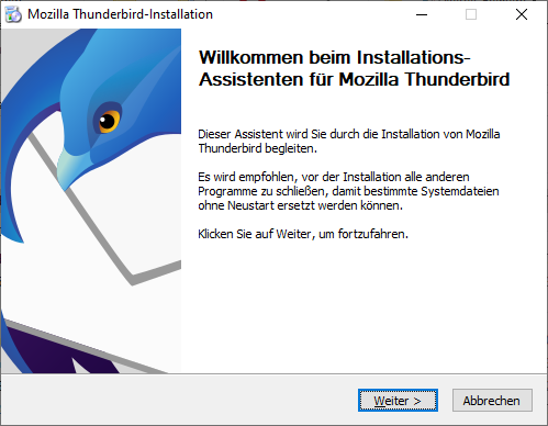 Screenshot Thunderbird Installationsassistent Startbildschirm
