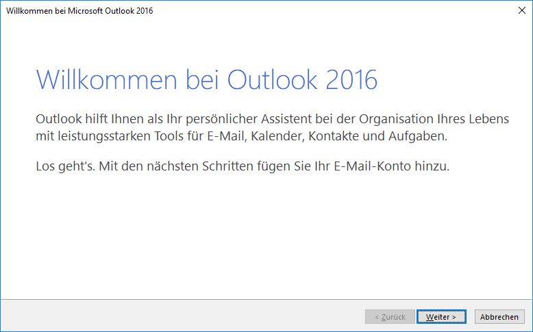 Screenshot exchange Outlook 2016 Startbildschirm