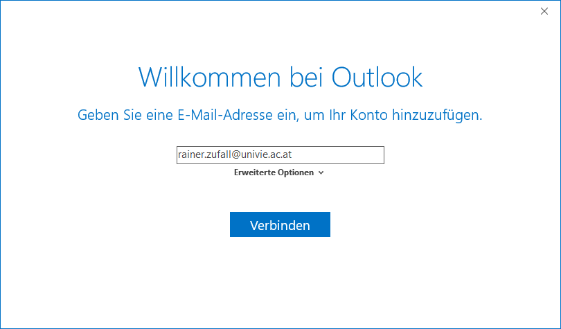 Screenshot Exchange Outlook 2019 E-Mail-Adresse