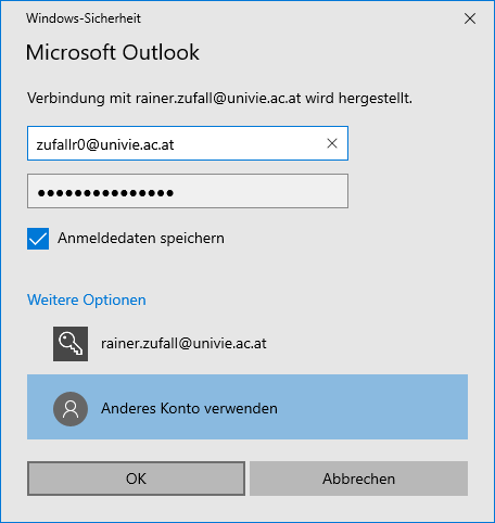 Screenshot Exchange Outlook 2019 Konfiguration