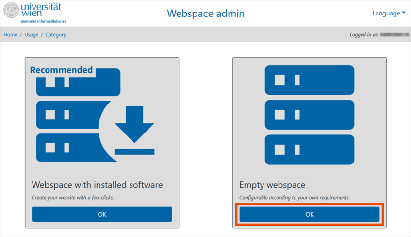 Select empty webspace