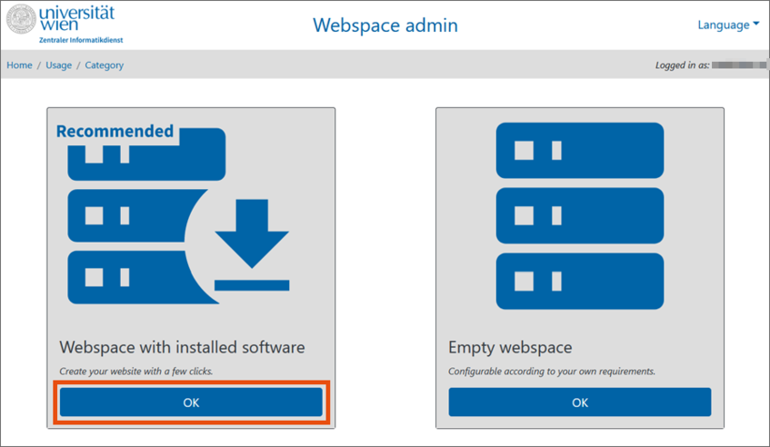 Webspace with installed software