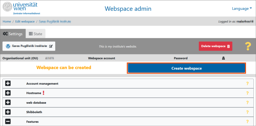 Create webspace