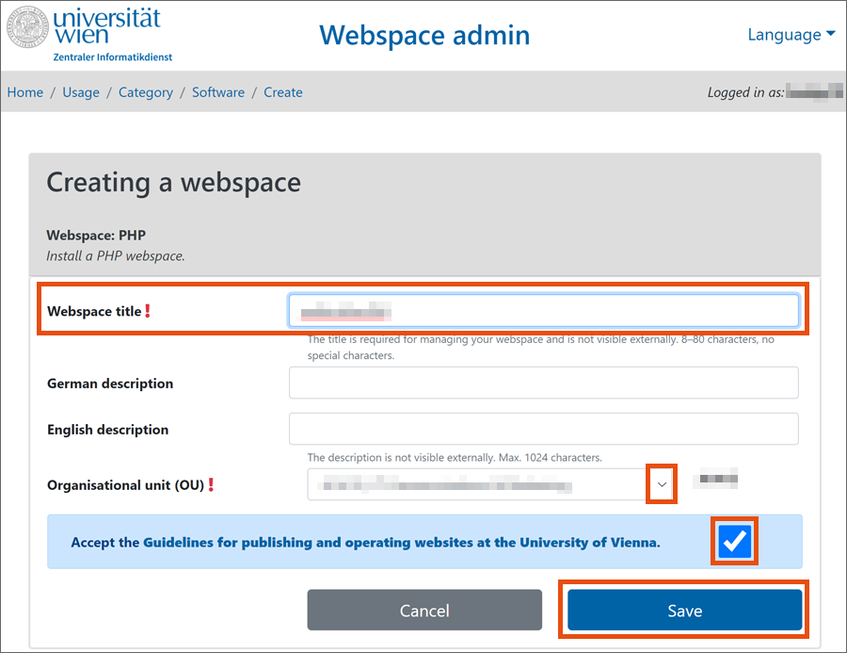 Webspace information