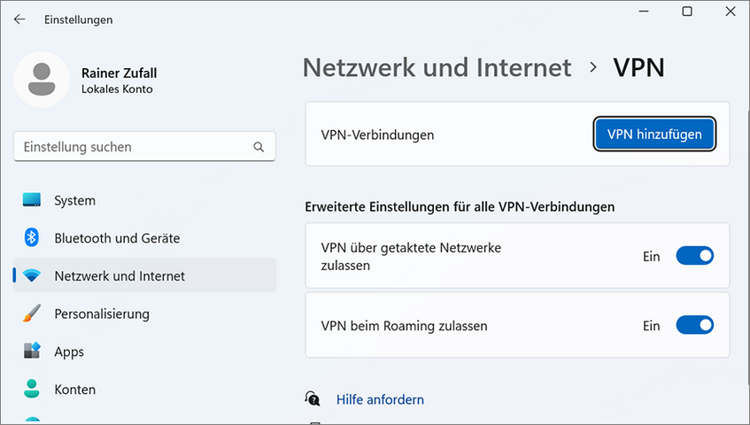 Screenshot VPN-Verbindung hinzufügen