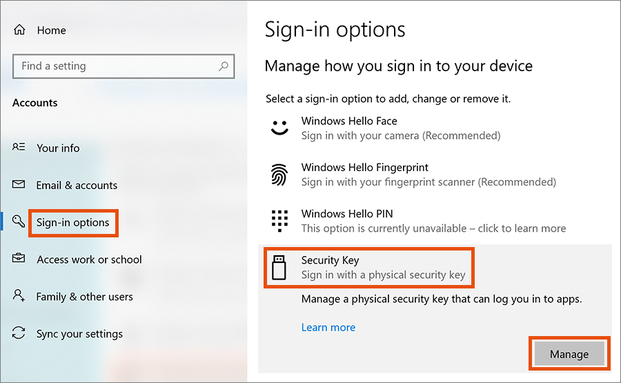 Screenshot managing security key