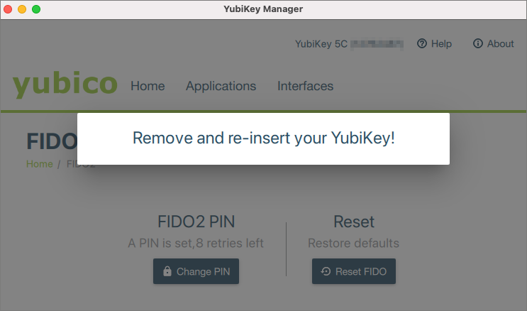 Screenshot YubiKey ab- und anstecken