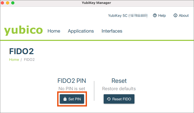 Screenshot YubiKey Manager Set PIN
