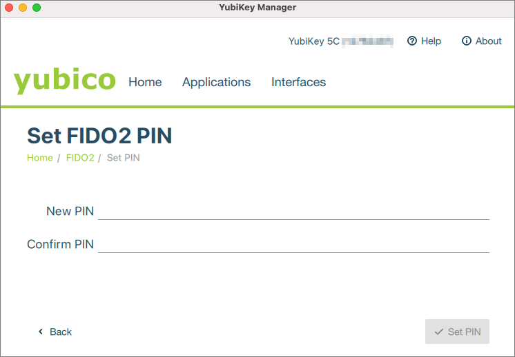 Screenshot YubiKey Manager PIN setzen
