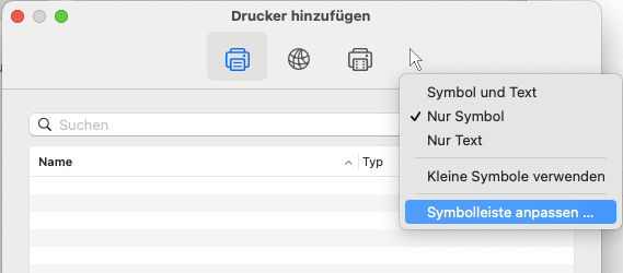 Screenshot macOS Menü Symbolleiste anpassen