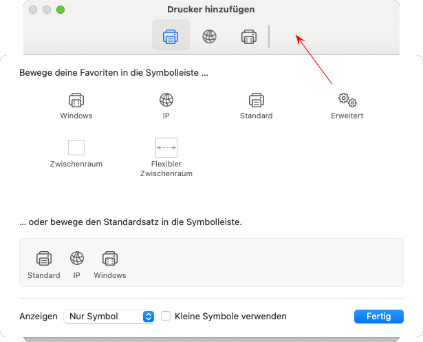 Screenshot macOS Symbolleiste anpassen