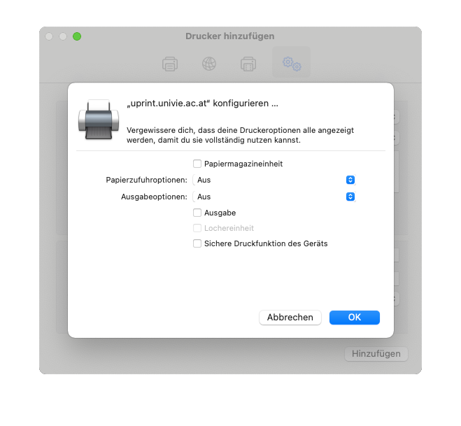 Screenshot macOS Drucker konfigurieren