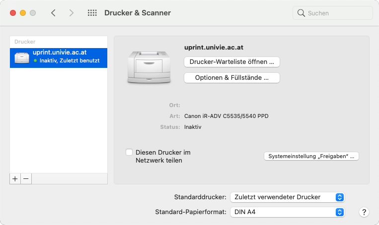 Screenshot macOS Drucker & Scanner