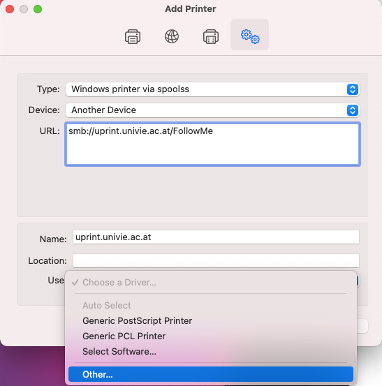 Screenshot macOS select different driver
