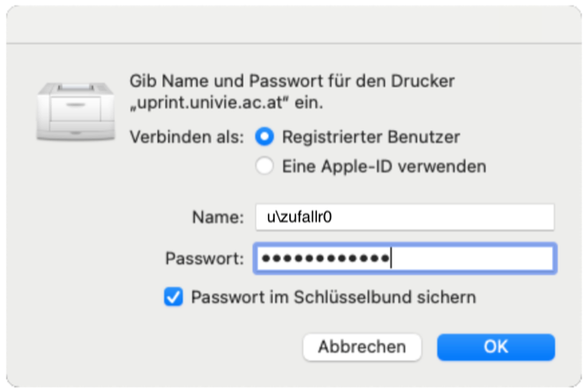 Screenshot macOS u:account login details