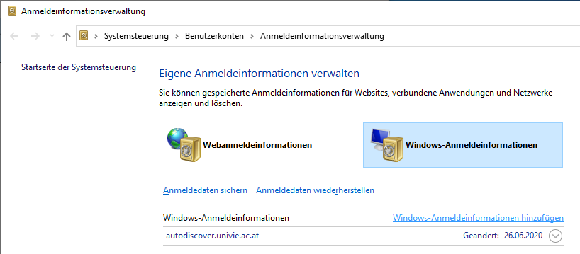 Screenshot Windows 10 Anmeldeinformationsverwaltung