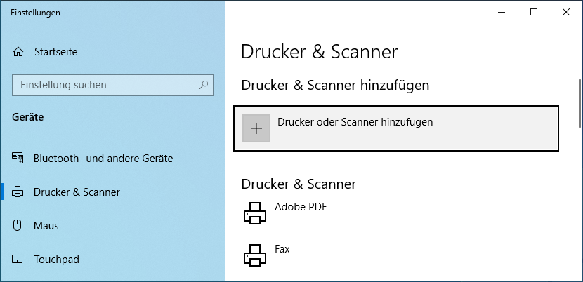 Screenshot Windows 10 Drucker & Scanner