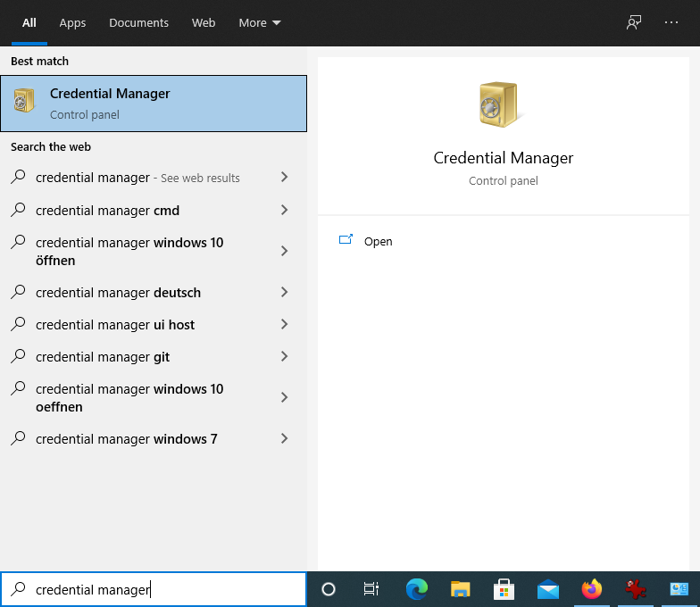 Screenshot Windows 10 Search credentials