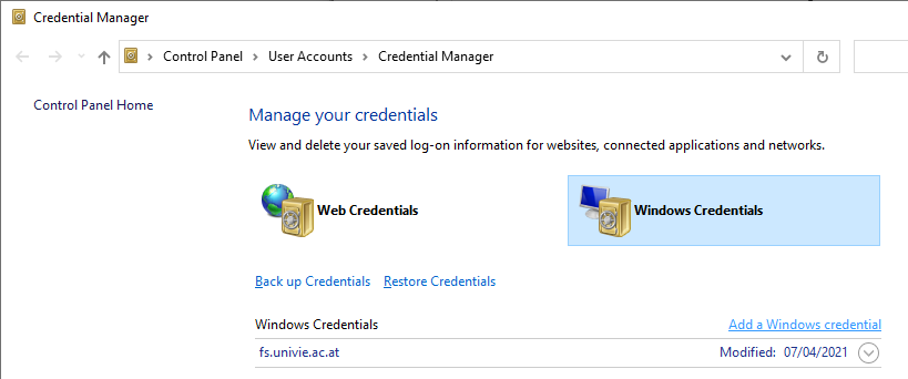 Screenshot Windows 10 credentials