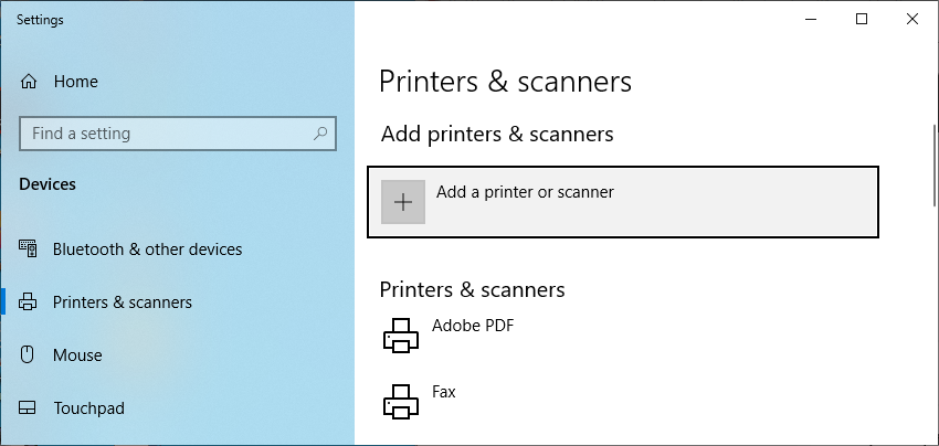 Screenshot Windows 10 add printer and scanner