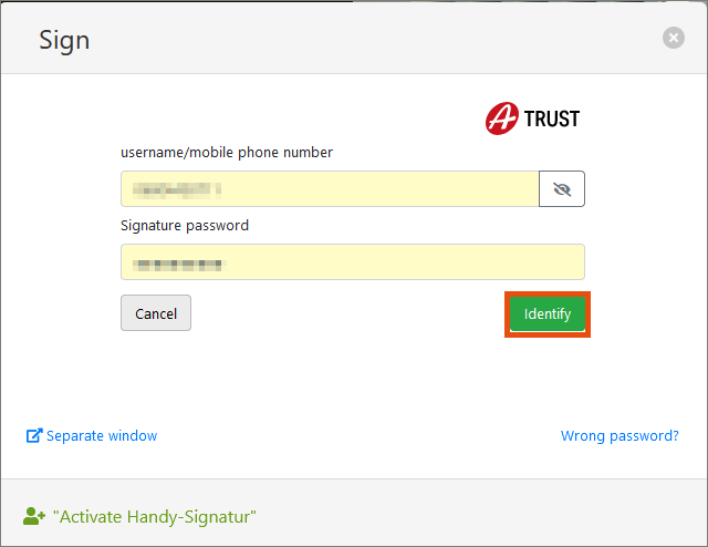 identify with mobile phone signature
