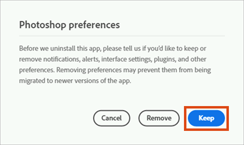Screenshot – preferences prompt