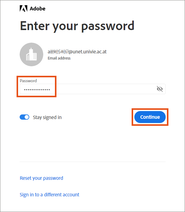 Screenshot – entering password